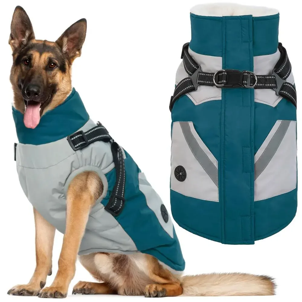 Large Dog Coat with Harness Built in Waterproof Windproof Dog Winter